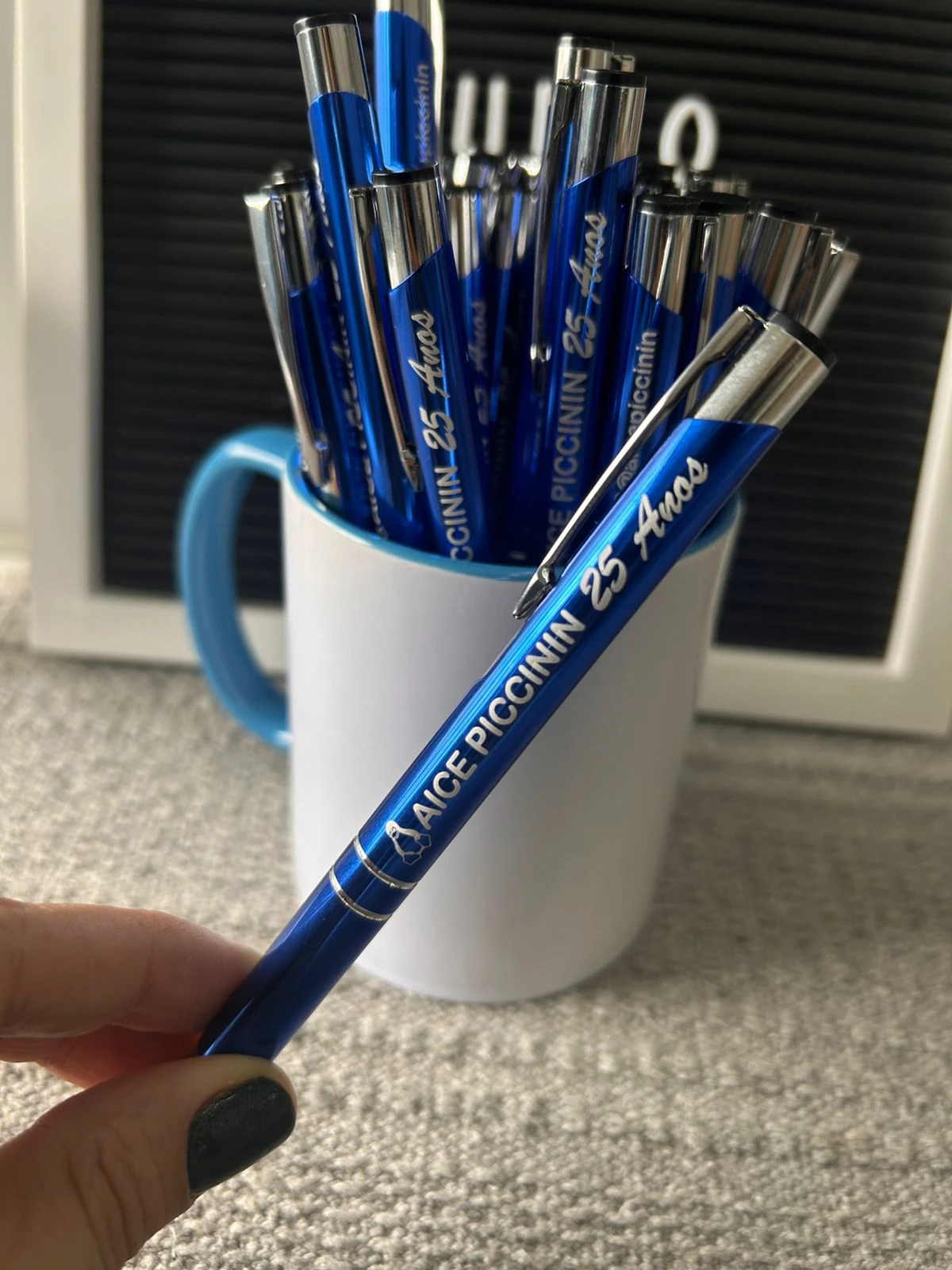 Caneta de Metal Azul Personalizada à Laser