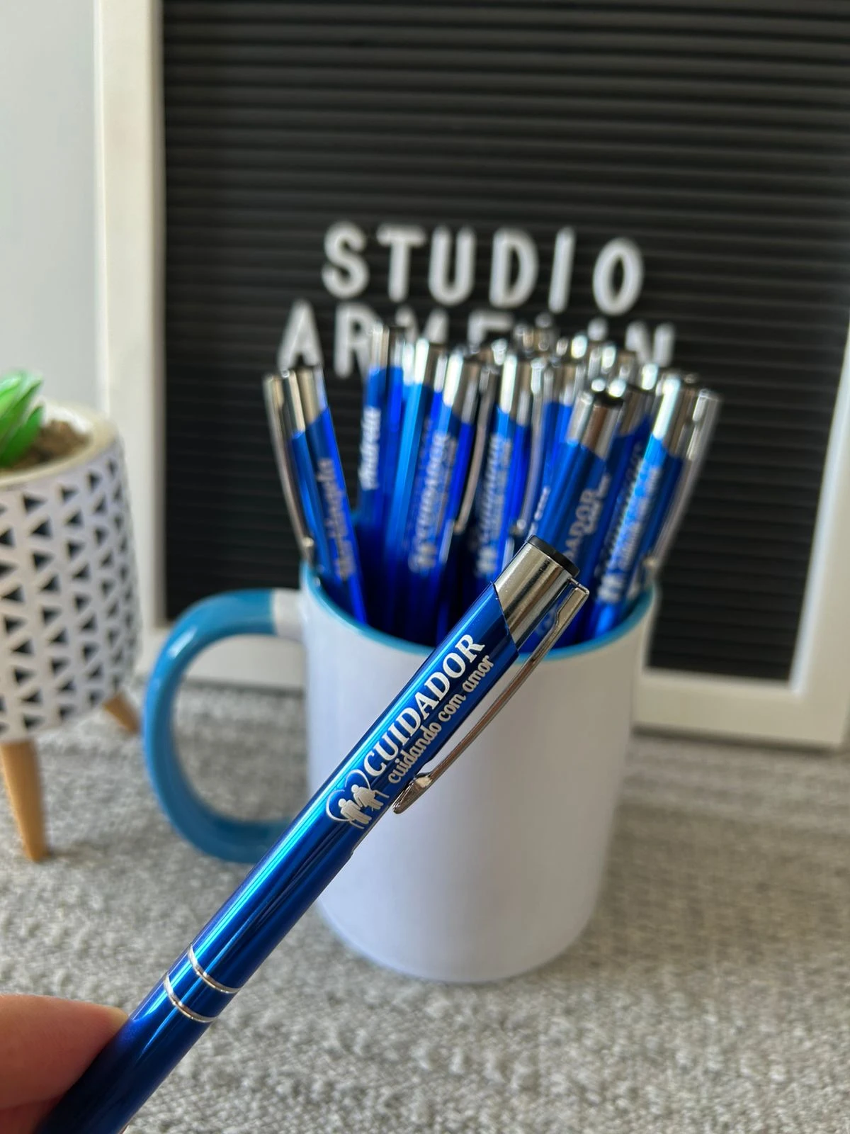Caneta de Metal Azul Personalizada à Laser