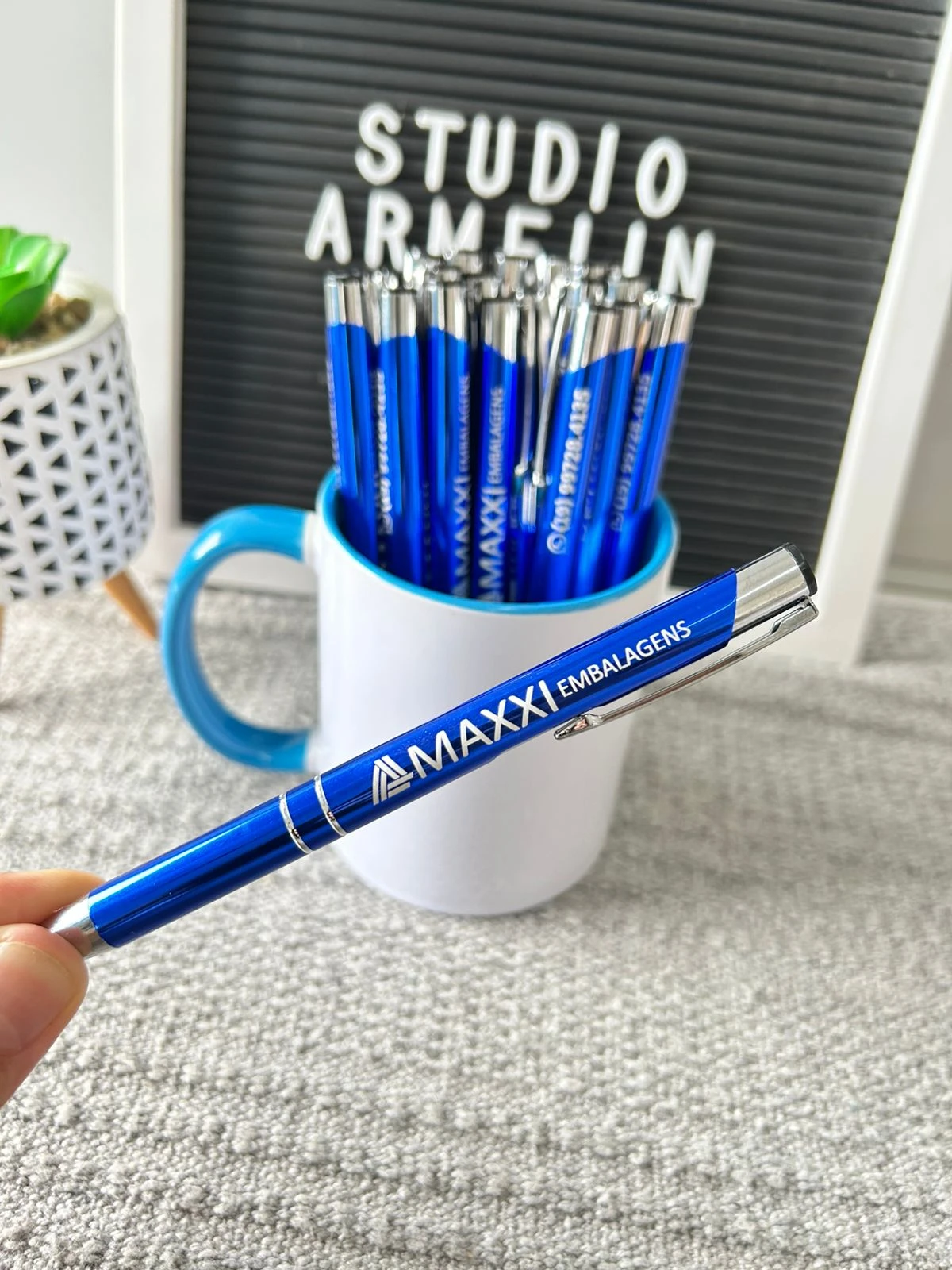 Caneta de Metal Azul Personalizada à Laser