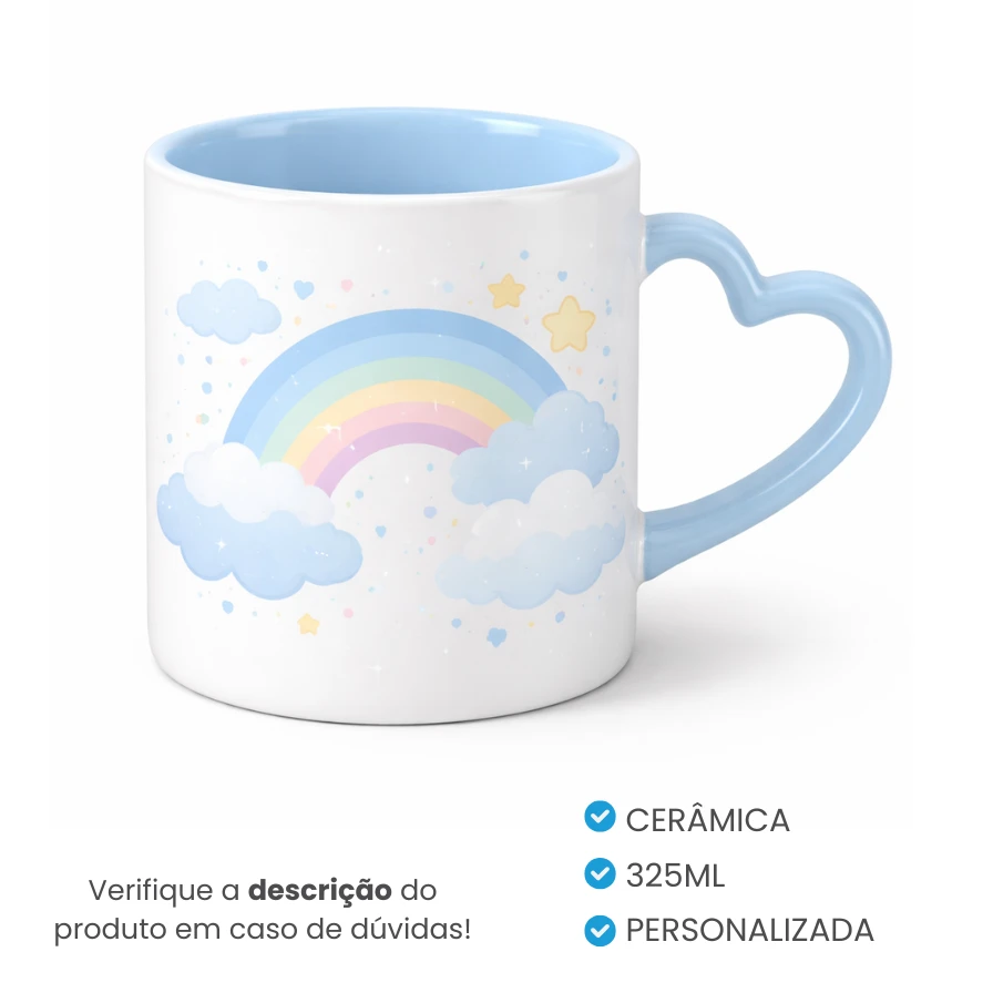 Caneca de Cerâmica Alça Coração Azul Personalizada
