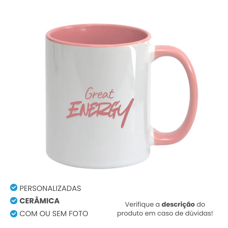 Caneca de Cerâmica Alça e Interior Rosa Personalizada