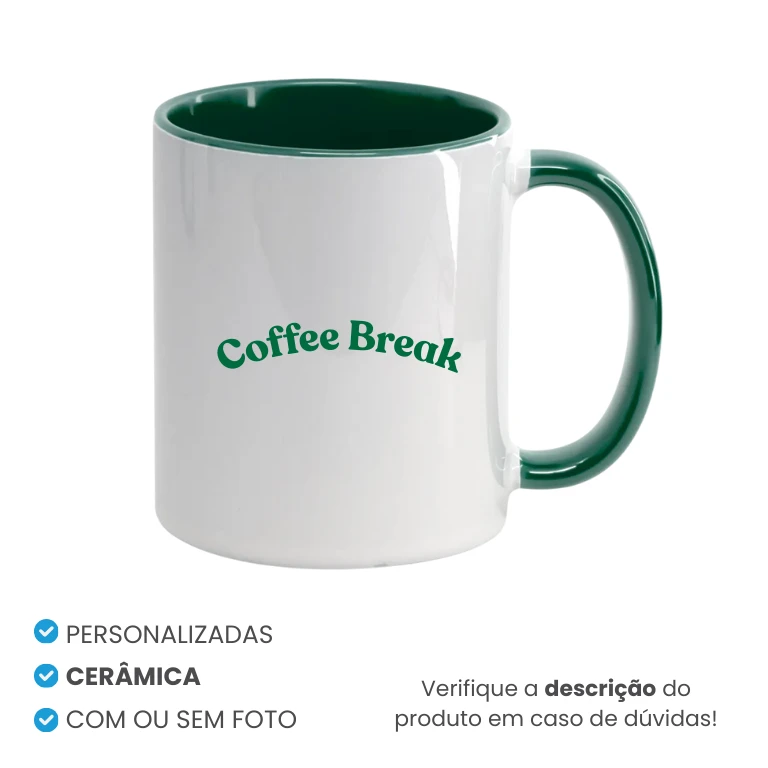 Caneca de Cerâmica Alça e Interior Verde Personalizada