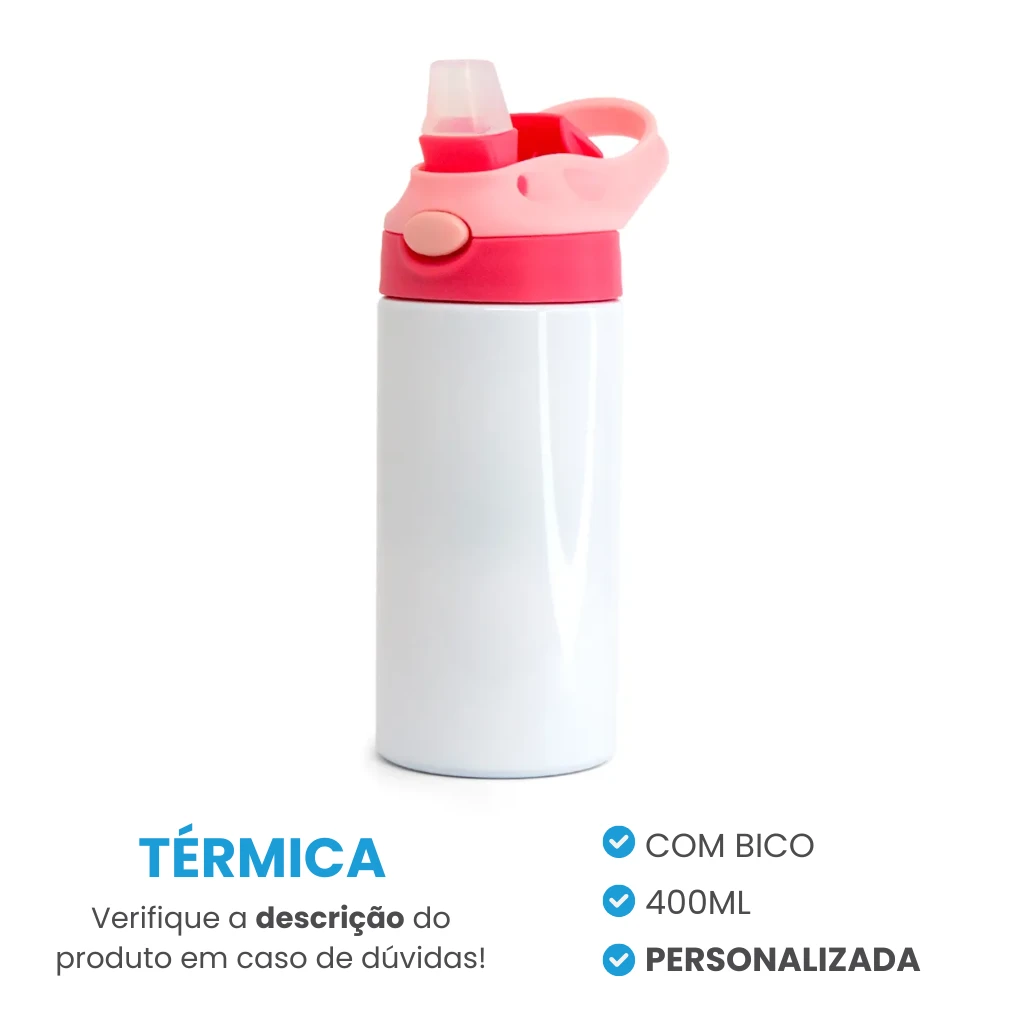 Garrafa Térmica Infantil c/ Bico Rosa 400ml Personalizada