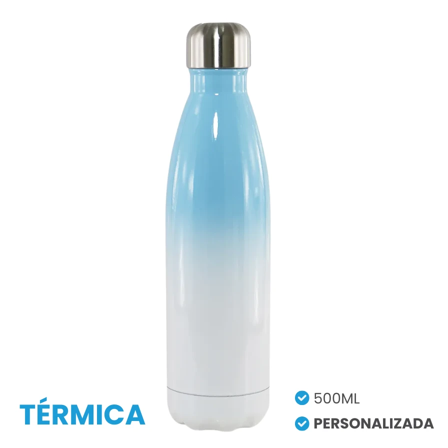 Garrafa Térmica Estilo Boliche 500ml Degradê Azul Personalizada