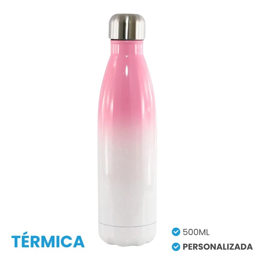 Garrafa Térmica Estilo Boliche 500ml Degradê Rosa Personalizada