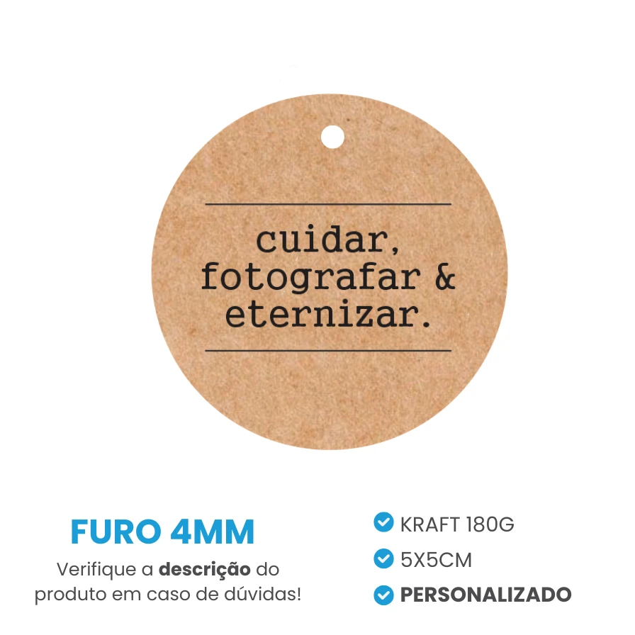 Tag Redondo em Papel Kraft 5x5cm c/ Furo