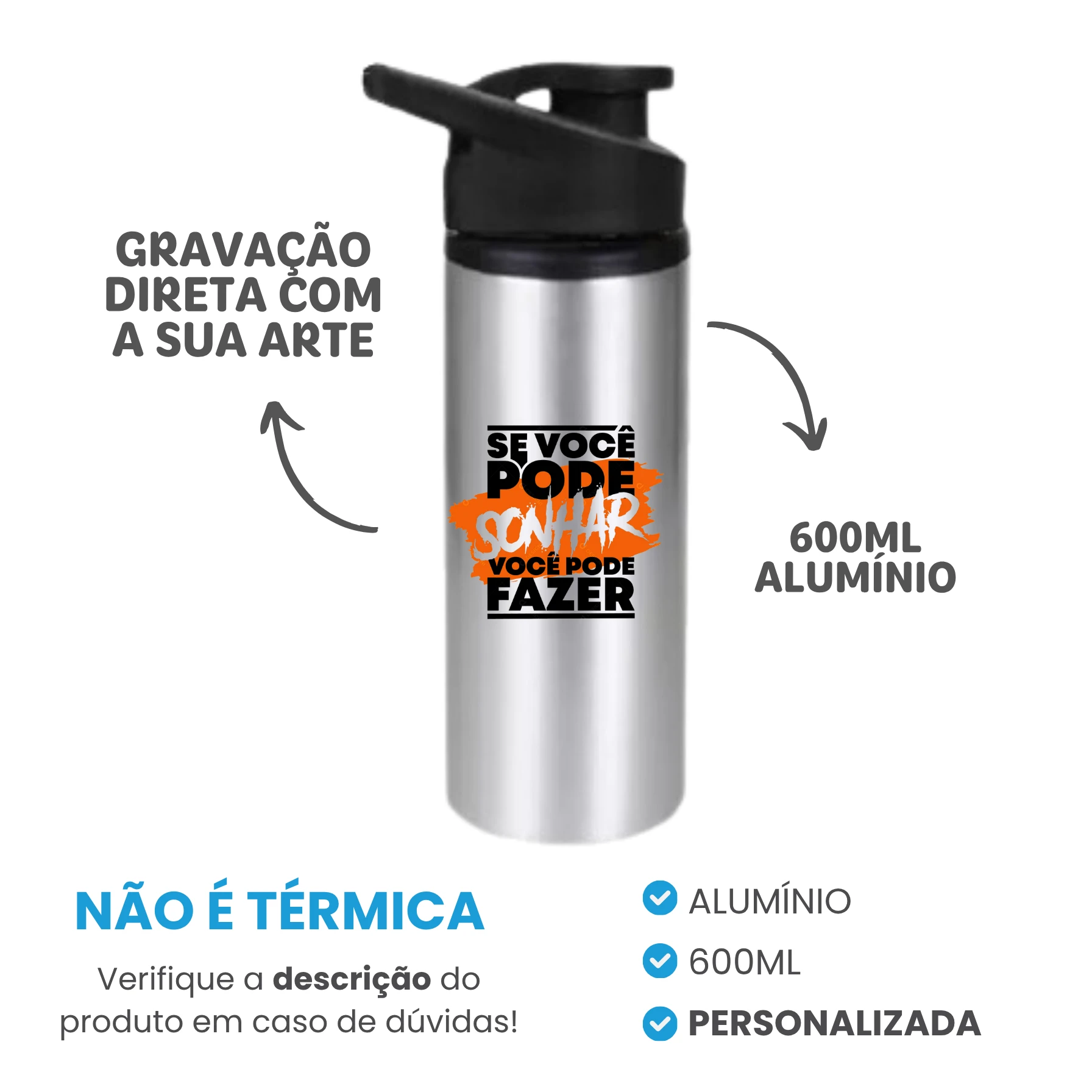 Garrafa de Alumínio 600ml Personalizada 