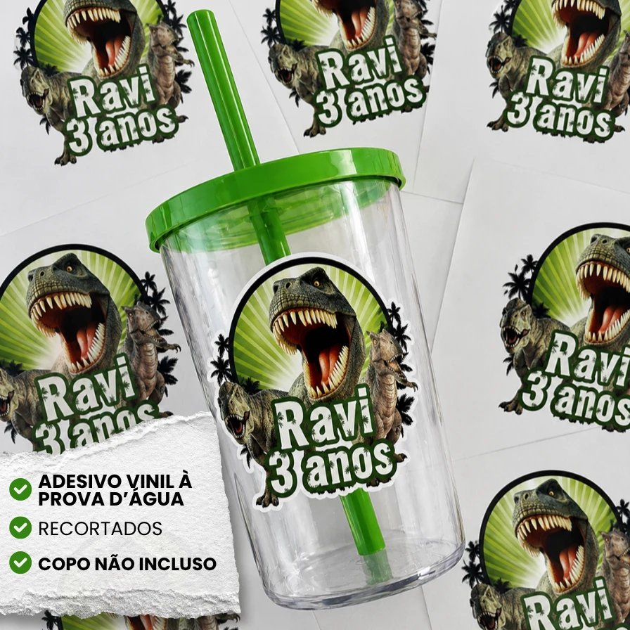 Adesivo Vinil Para Copo Twister, Long Drink, Canecas Tema Dinossauro