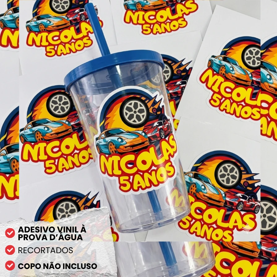 Adesivo Vinil Para Copo Twister, Long Drink, Canecas Tema Carrinho estilo HotWheels