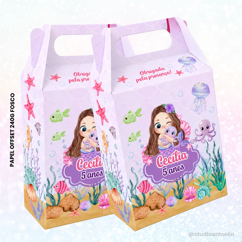 Caixinha para Docinhos Personalizada Aniversário Tema Sereia Cute