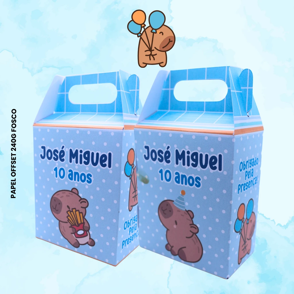 Caixinha para Docinhos Personalizada Aniversário Tema Capivara Baby Azul