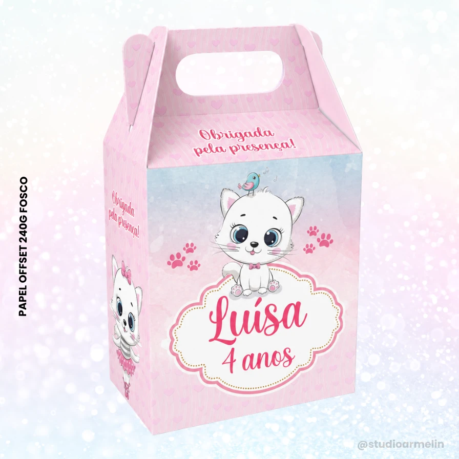 Caixinha para Docinhos Personalizada Aniversário Tema Gatinha Delicada