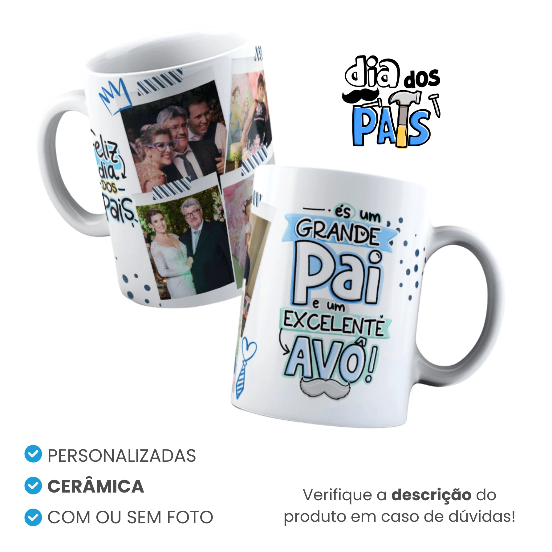 Caneca de Cerâmica Dia dos Pais Tradicional Personalizada Mod 1