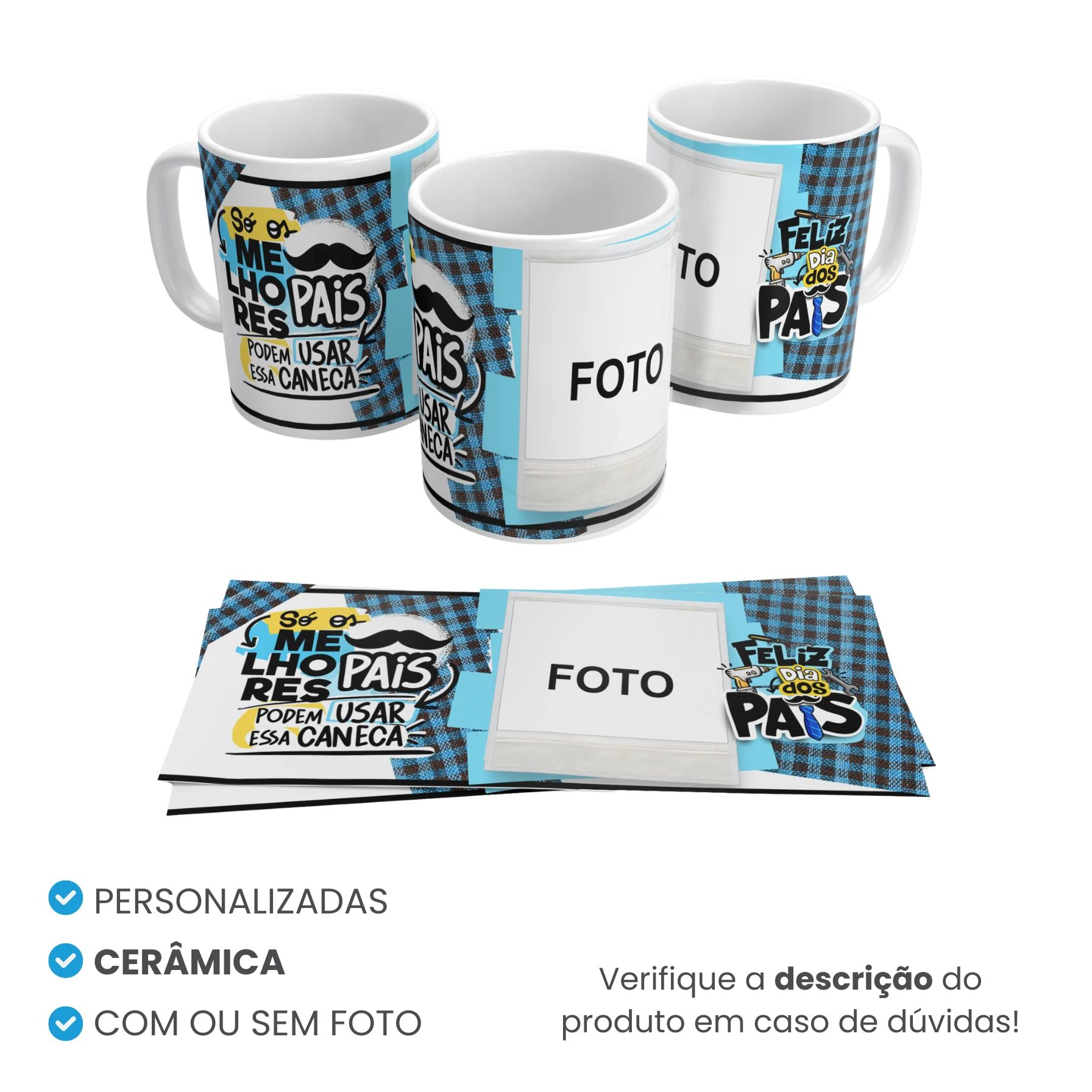 Caneca de Cerâmica Dia dos Pais Tradicional Personalizada Mod 2