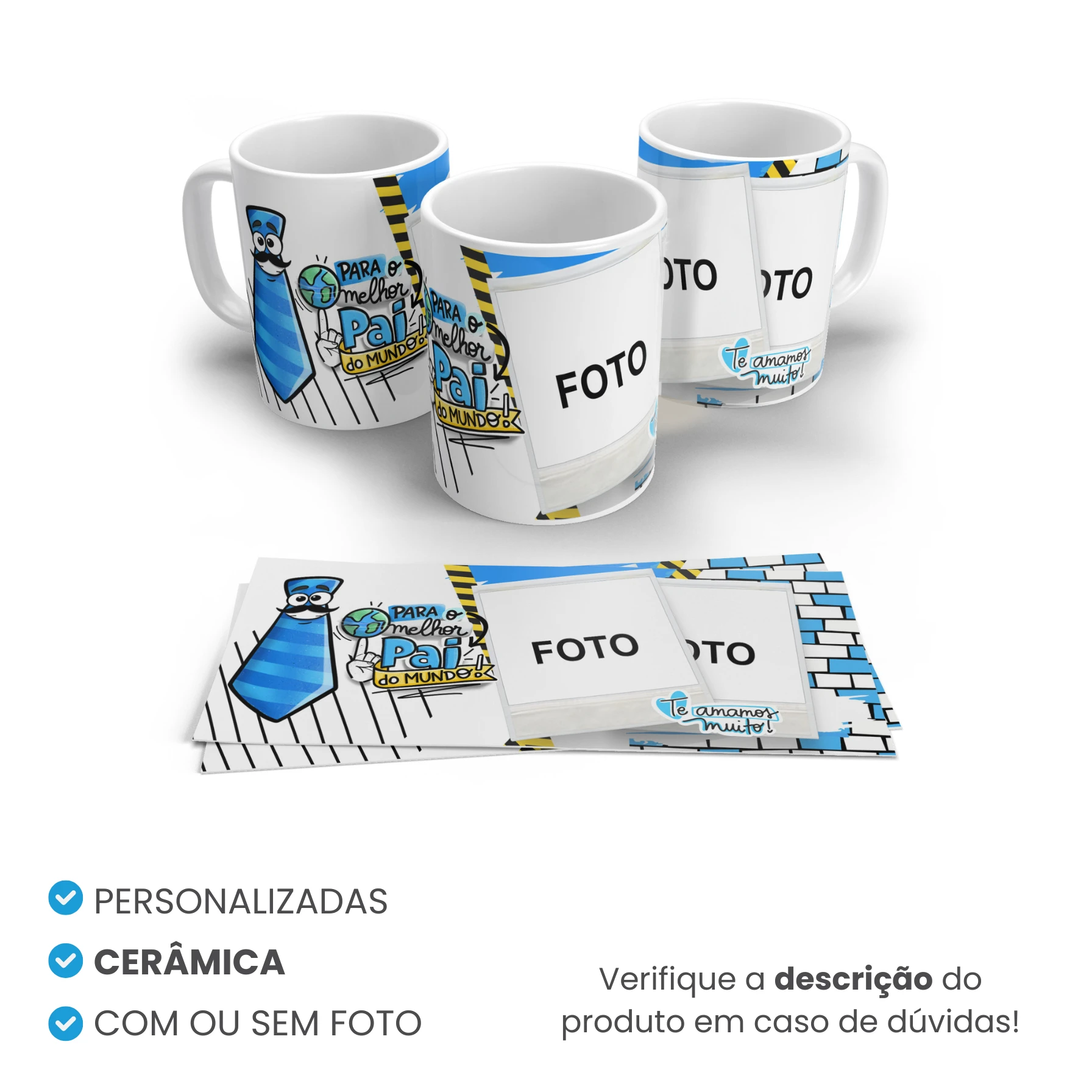 Caneca de Cerâmica Dia dos Pais Tradicional Personalizada Mod 3