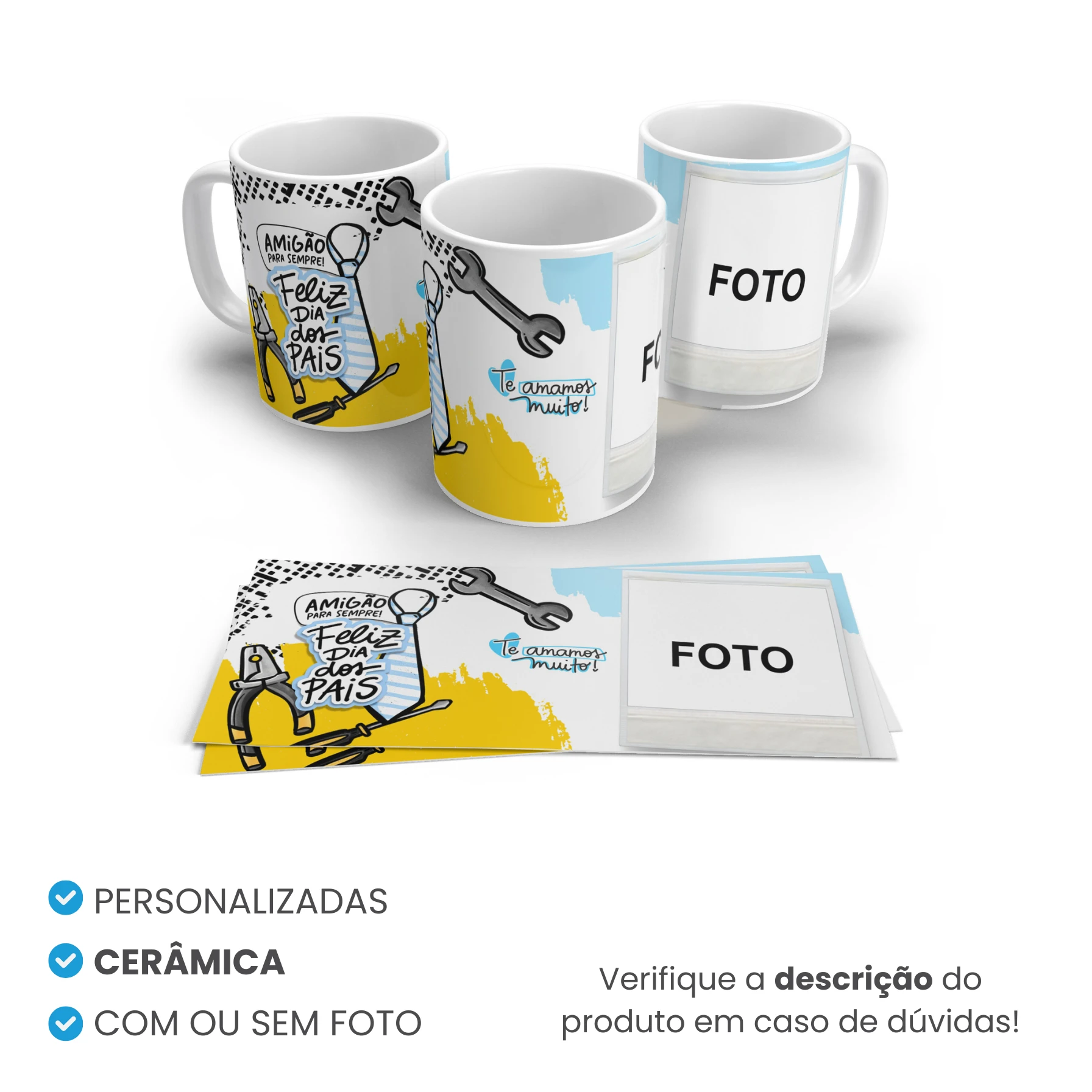 Caneca de Cerâmica Dia dos Pais Tradicional Personalizada Mod 4