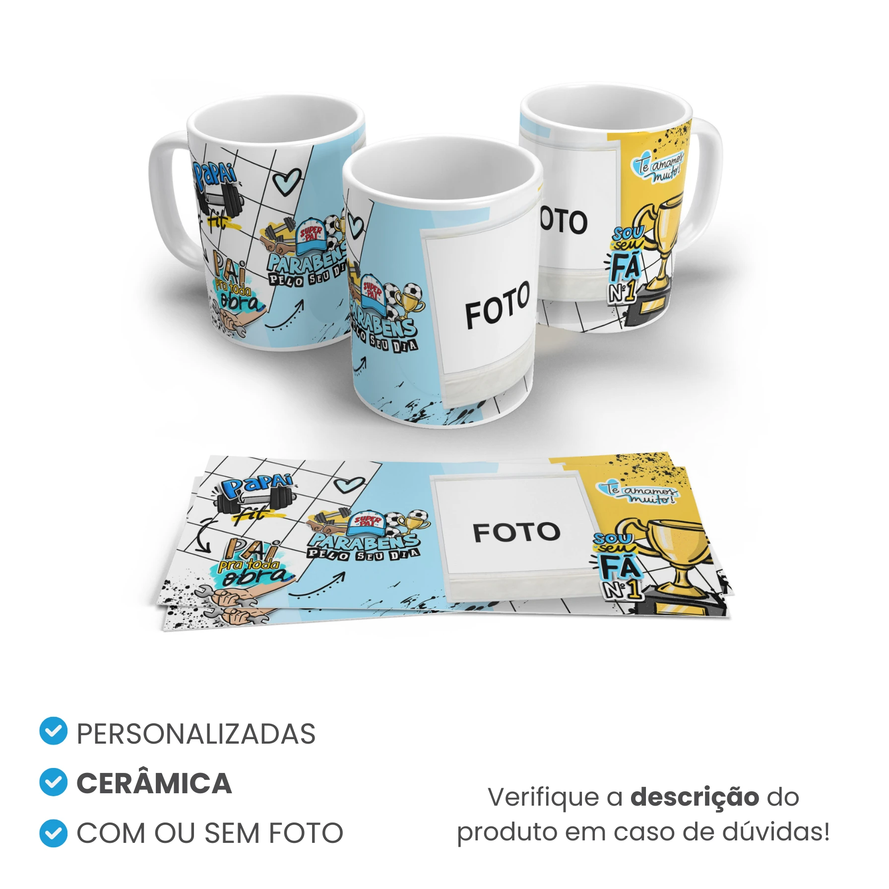 Caneca de Cerâmica Dia dos Pais Tradicional Personalizada Mod 5
