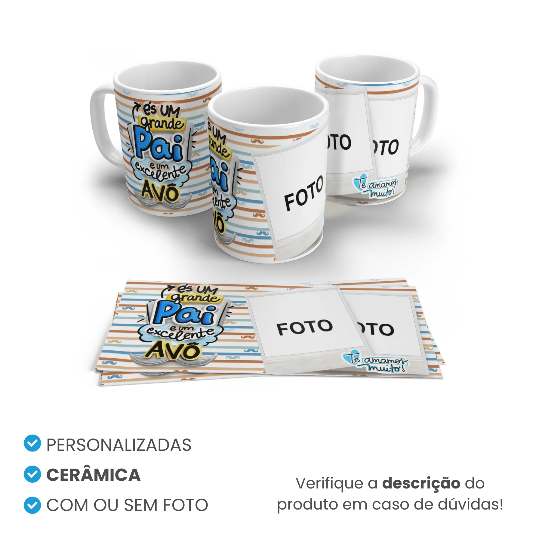 Caneca de Cerâmica Dia dos Pais Tradicional Personalizada Mod 8