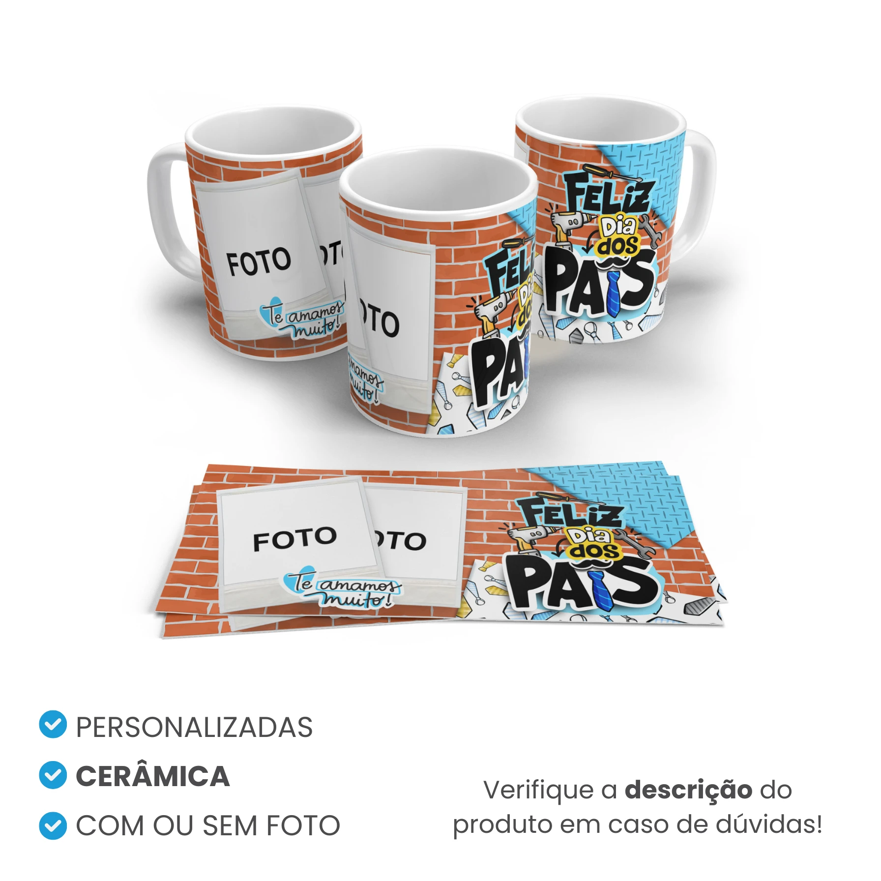 Caneca de Cerâmica Dia dos Pais Tradicional Personalizada Mod 9