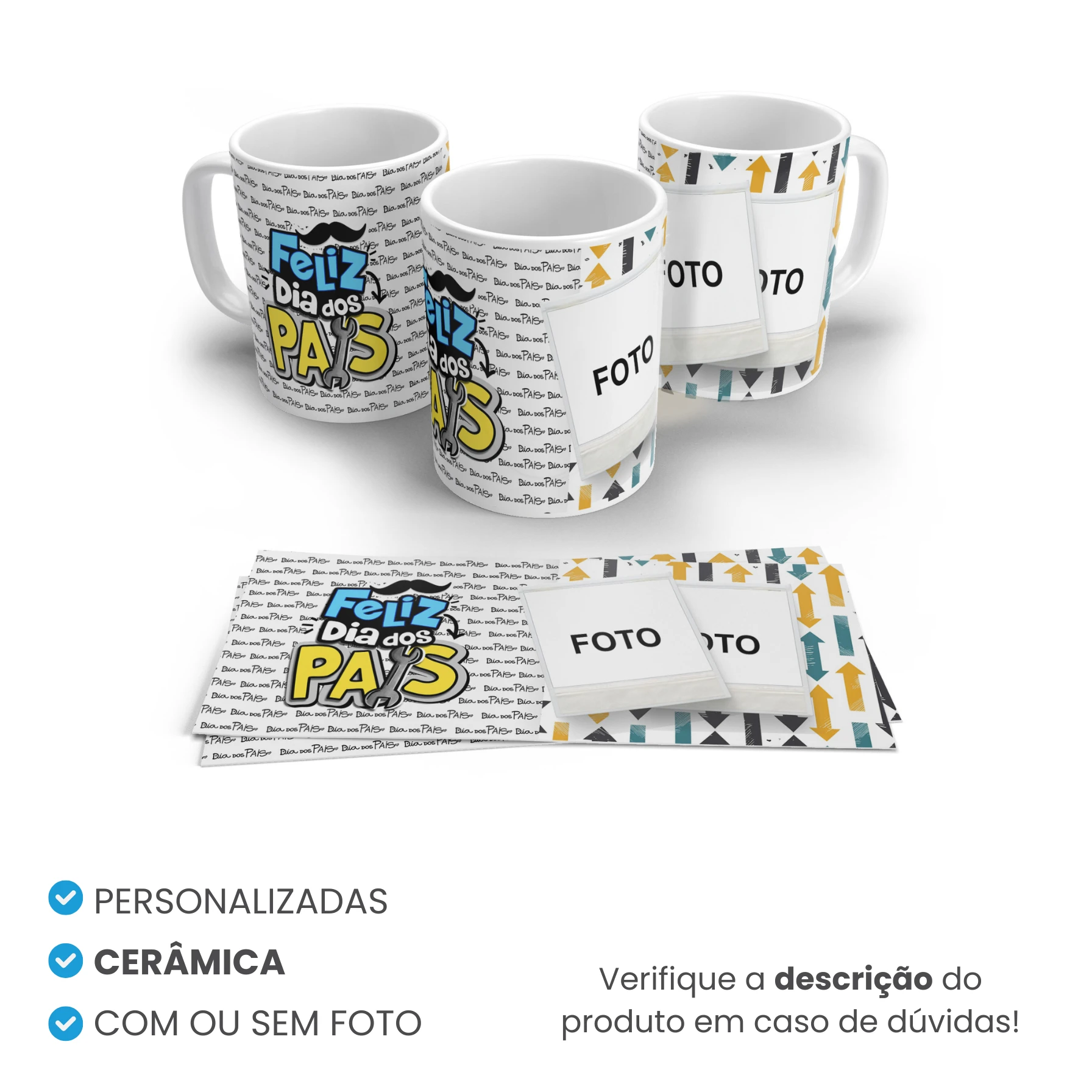 Caneca de Cerâmica Dia dos Pais Tradicional Personalizada Mod 10