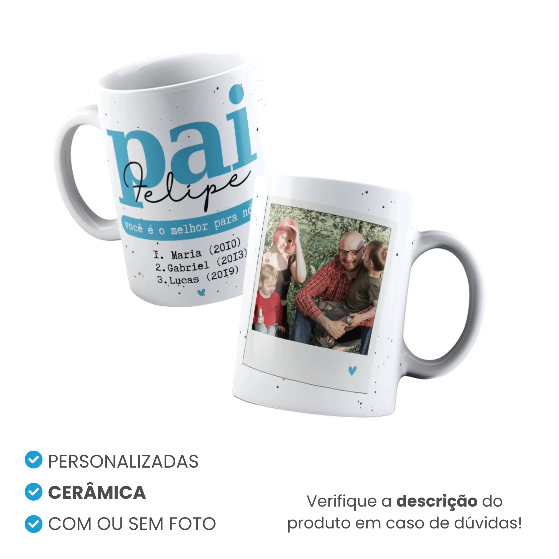 Caneca de Cerâmica Dia dos Pais Tradicional Personalizada Mod 12