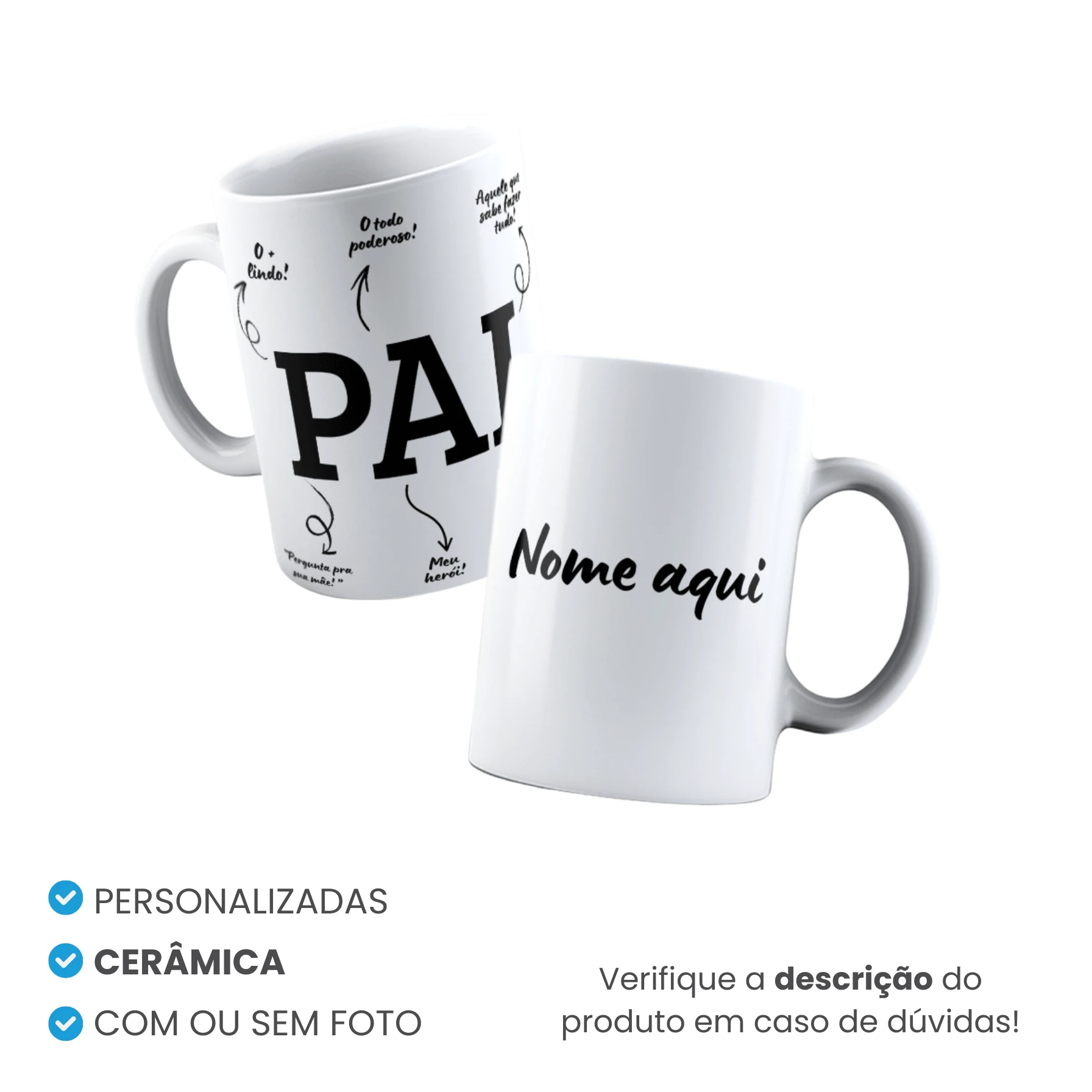 Caneca de Cerâmica Dia dos Pais Tradicional Personalizada Mod 13