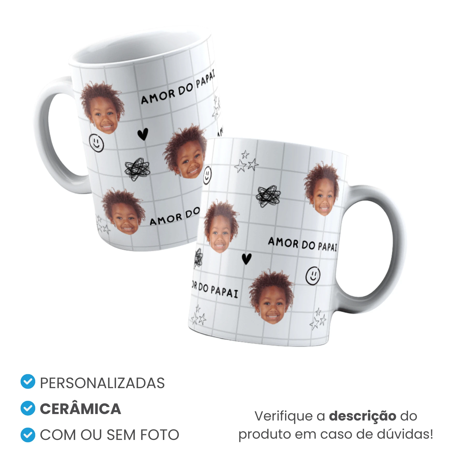Caneca de Cerâmica Dia dos Pais Tradicional Personalizada Mod 16