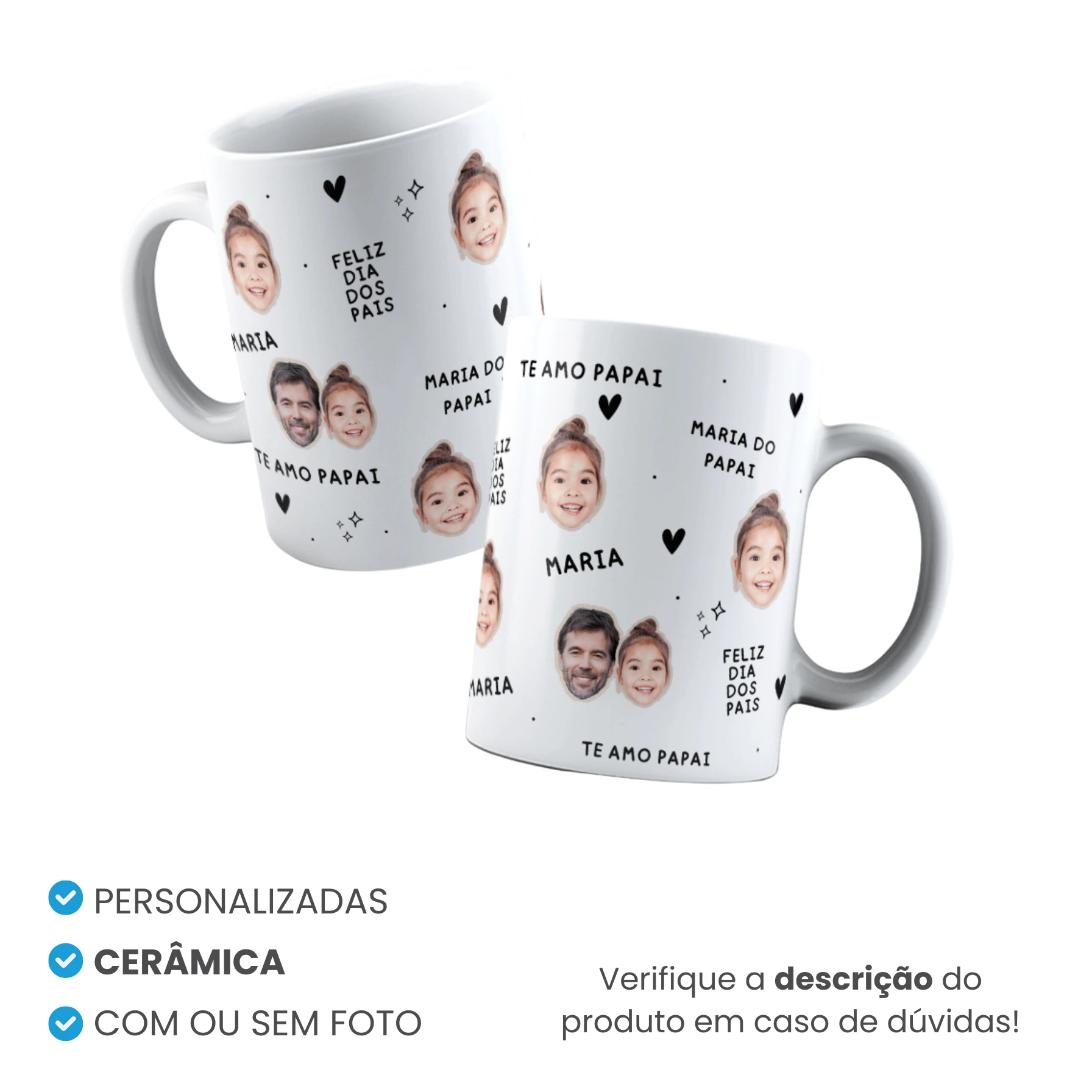 Caneca de Cerâmica Dia dos Pais Tradicional Personalizada Mod 17