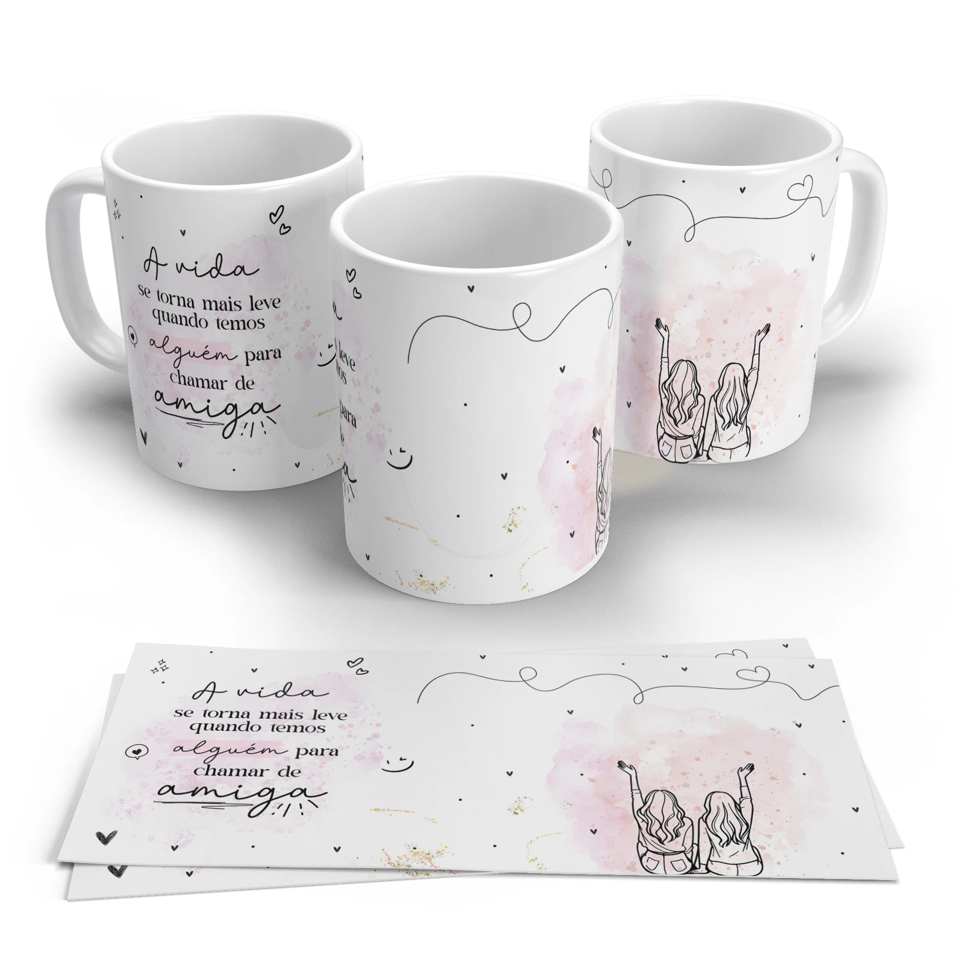 Arte Digital para Caneca Amizade - A vida se torna mais leve, versão rosa